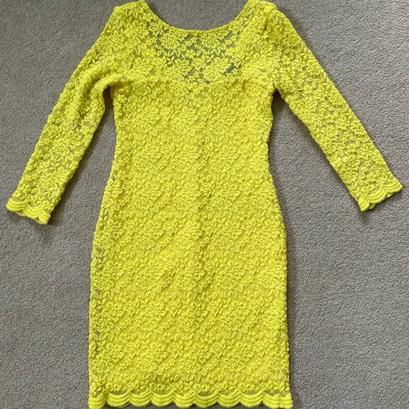 Topshop Yellow Lace 3/4 Sleeve Dress, Size 4 - Picture 3 of 6